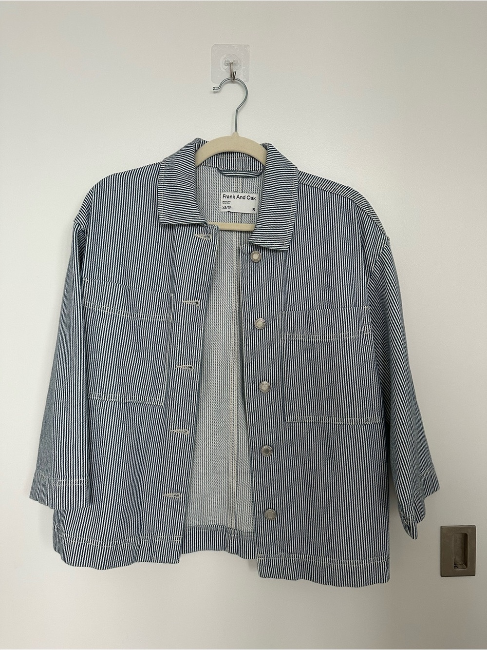 Frank & Oak Blue and White Striped Jean Jacket